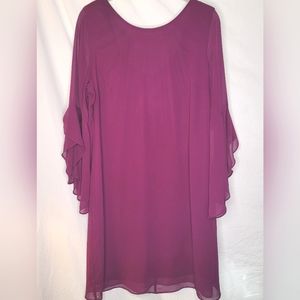 Thalia Sodi Plum/Violet Sheer Lined Dress Large Flutter Sleeves Beautiful